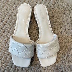 Marc Fisher white woven kitten heels